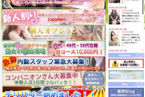Homepage of a Japanese adult entertainment site with colorful banners, navigation tabs across the top, and a right sidebar of new faces and notices.